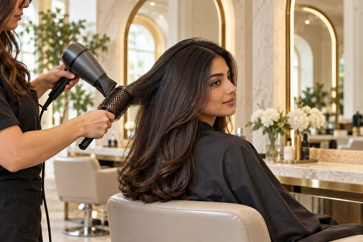 Illustrative salon blowout in progress