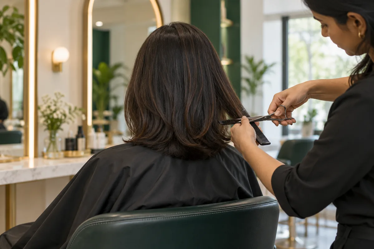 Illustrative salon haircut in progress