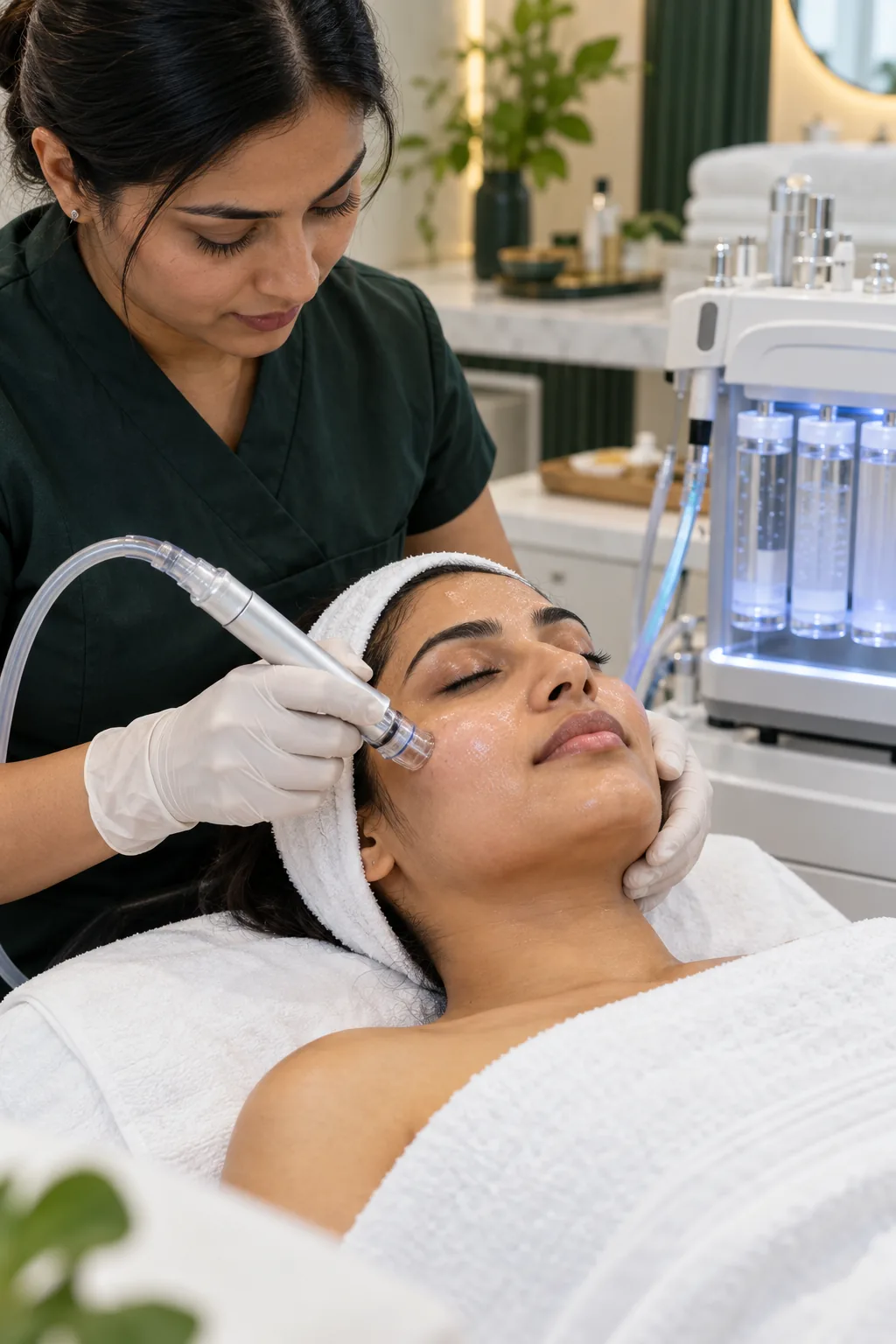Illustrative device-assisted hydrating facial treatment
