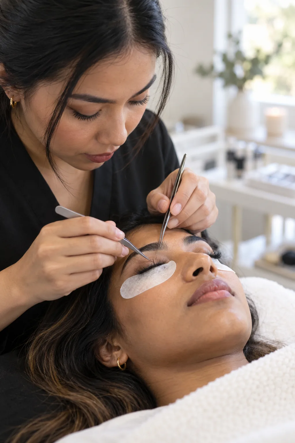Illustrative eyelash service in progress